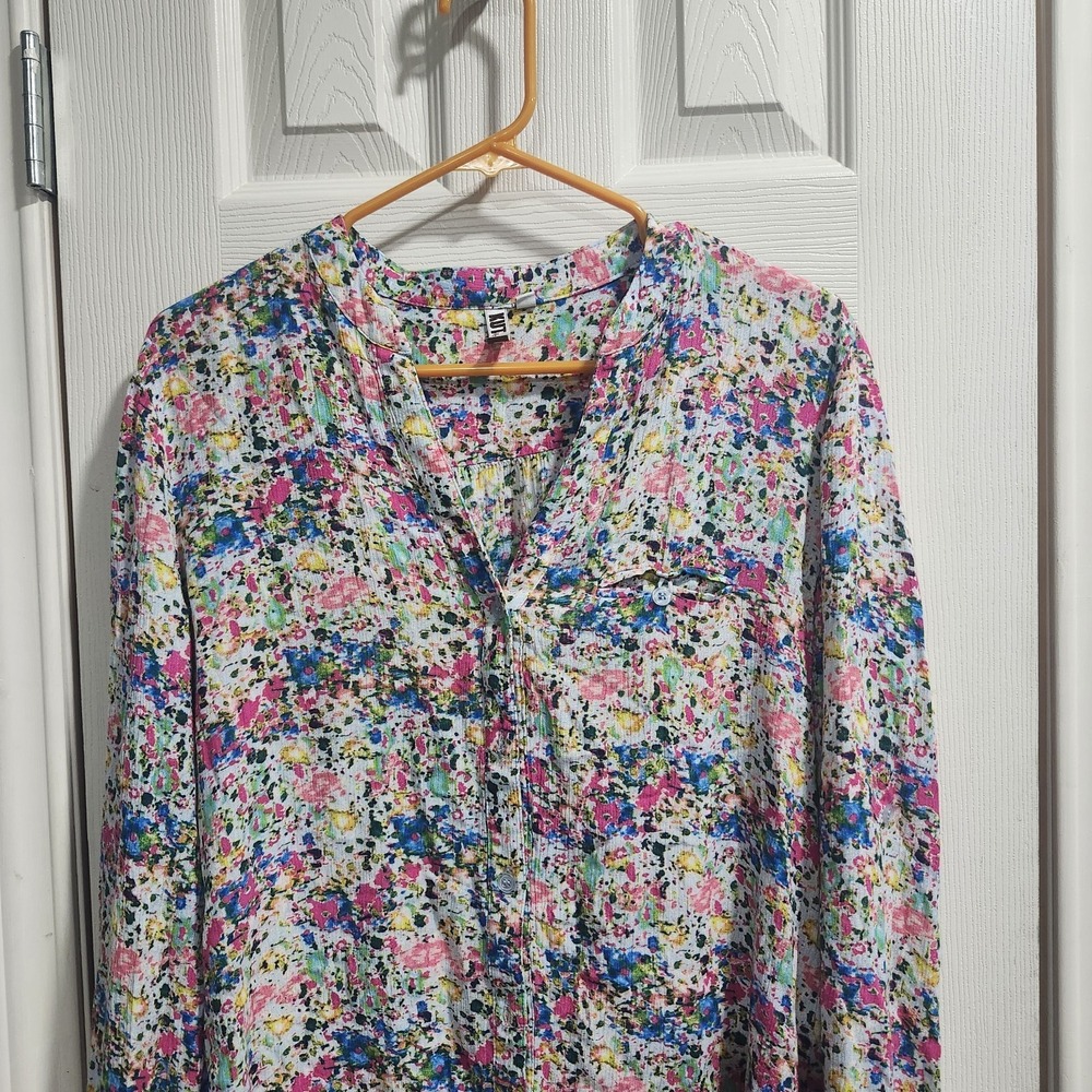 Kut From The Kloth Blouse S Colorful Abstract Floral Rayon Button Front Top - Picture 5 of 16